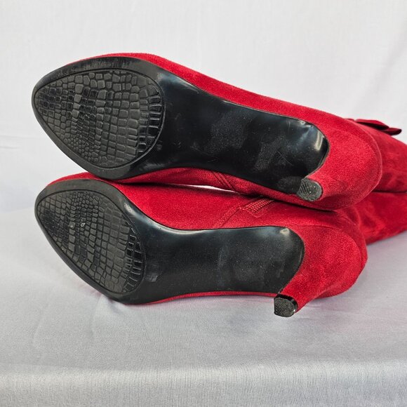 Red Velour Knee-High Women's Boots with Rose/Flower Accents, Size 6M - Picture 13 of 16